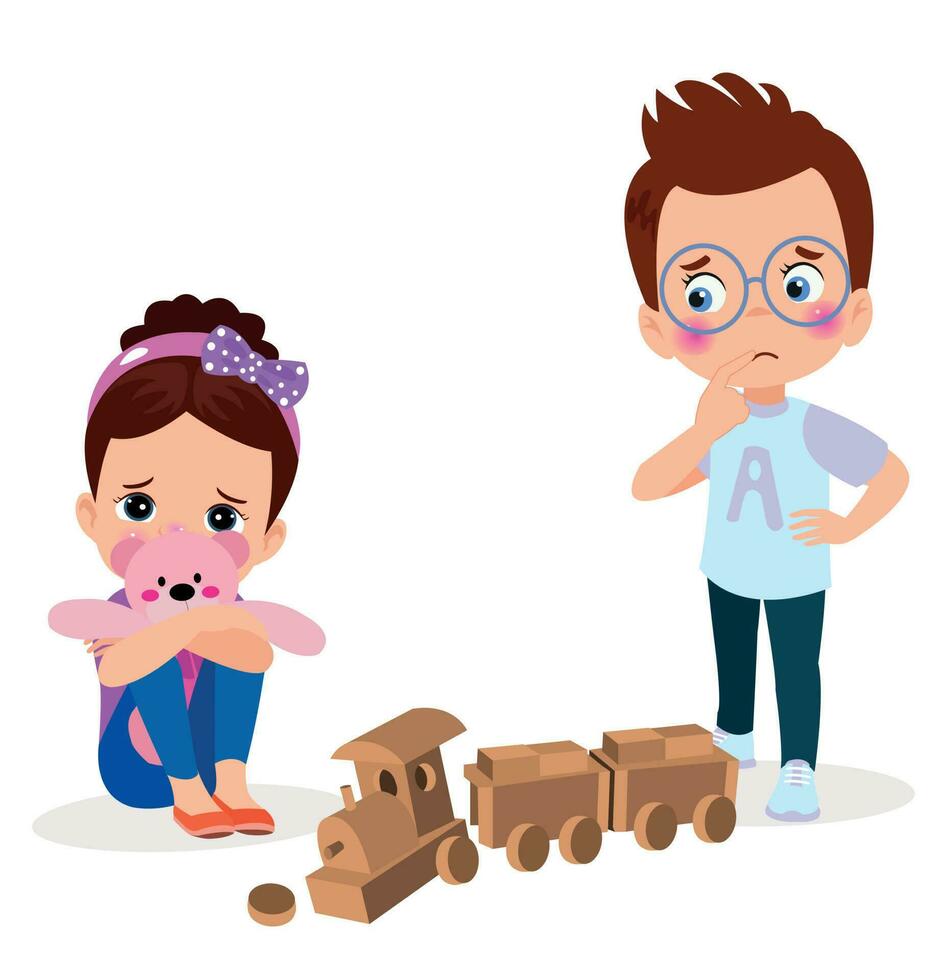 A boy and a girl are sitting on the floor and one boy is wearing a blue shirt with a letter a on it vector