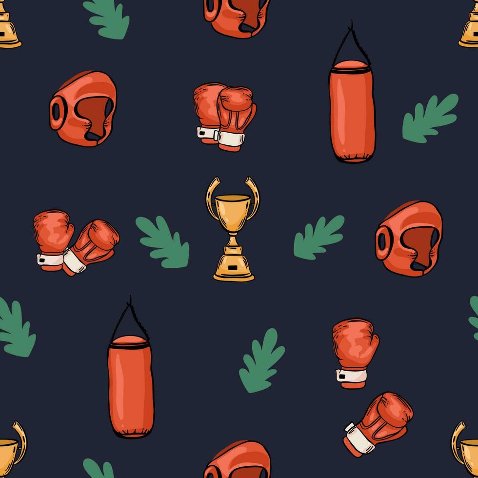 Seamless boxing themed pattern. Boxing gloves pattern. Red colored bright boxing gloves, pattern for your project vector