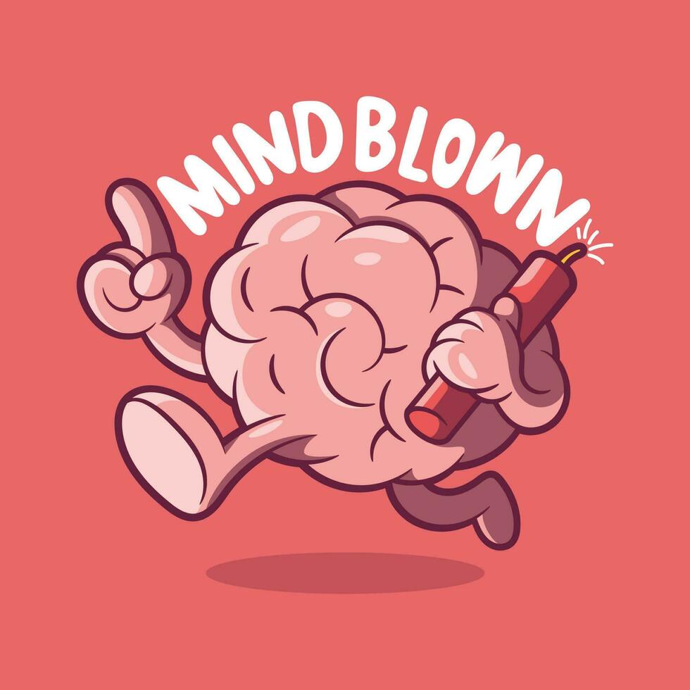 Brain character running with a tnt stick vector illustration. Brainstorming, innovation design concept.