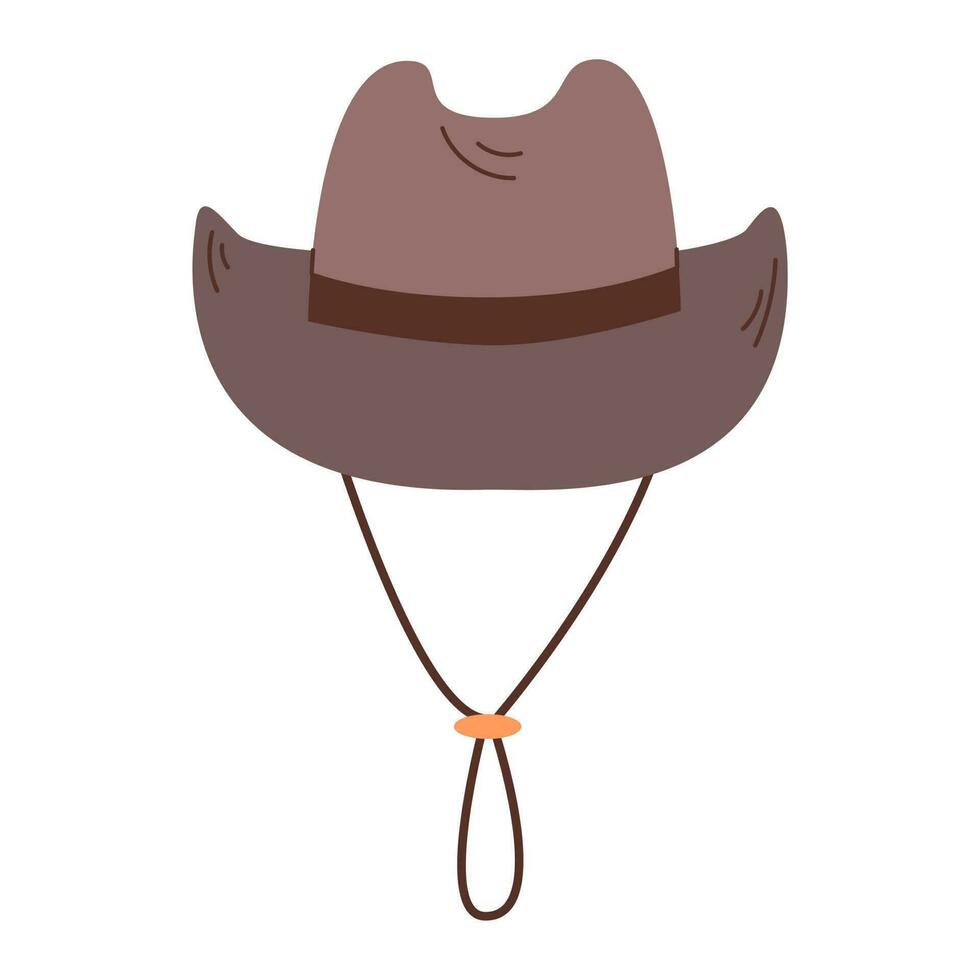 Isolated brown male cowboy hat with wide ribbon and ties on white background in flat style. Summer recreation vector