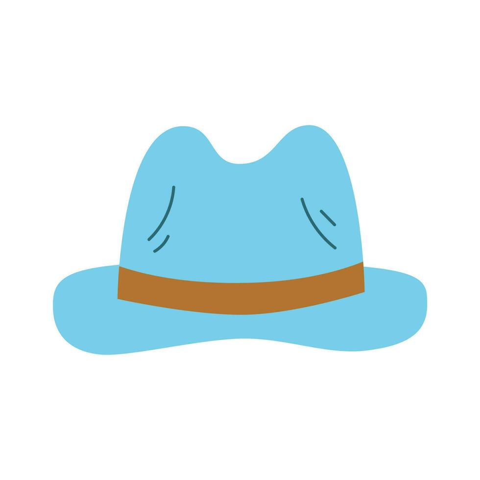 Isolated blue male hat with wide ribbon on white background in flat style. Summer recreation vector