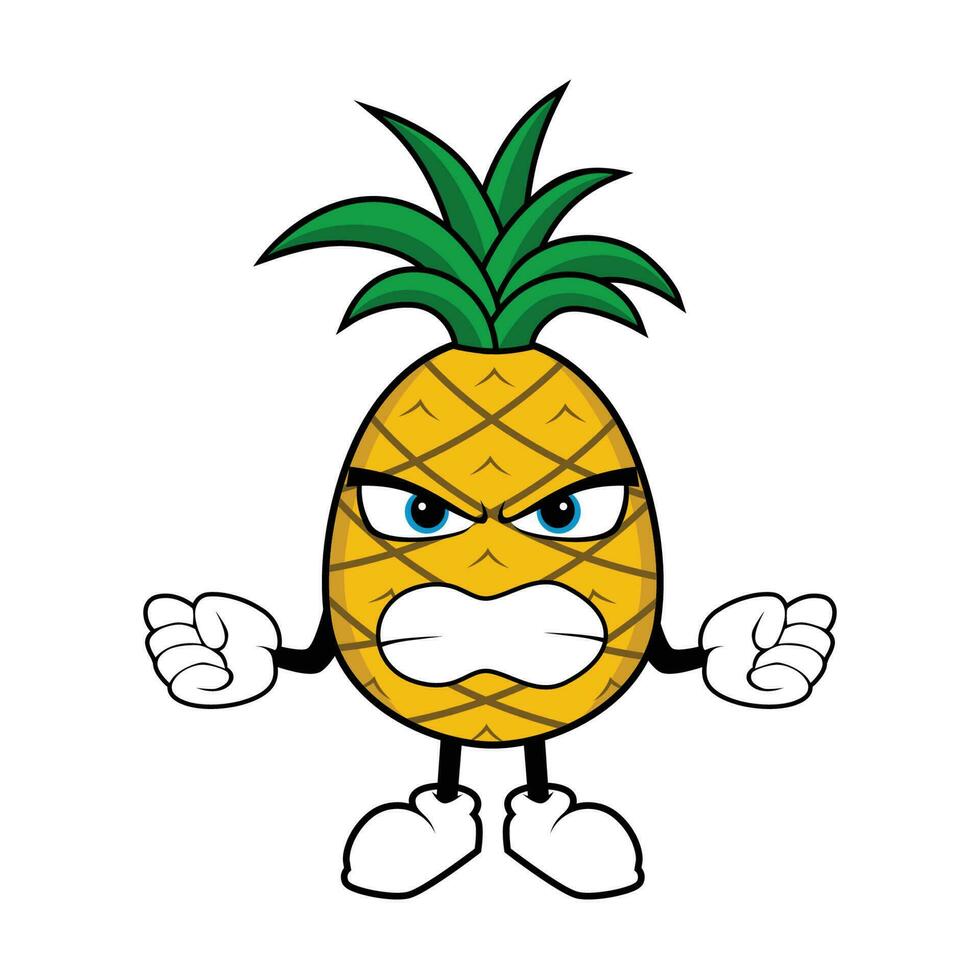 piña Fruta mascota dibujos animados con enojado gesto vector