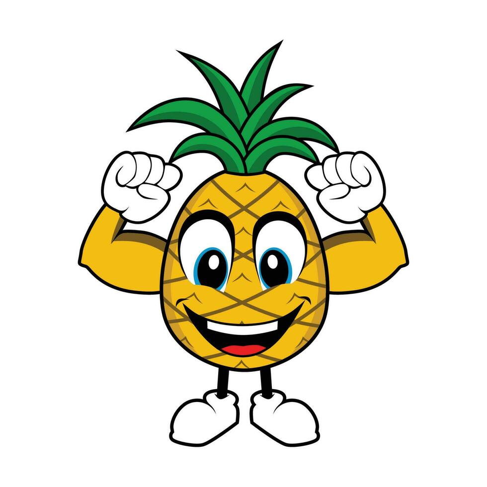 Pineapple Fruit Mascot Cartoon with Muscle Arms vector