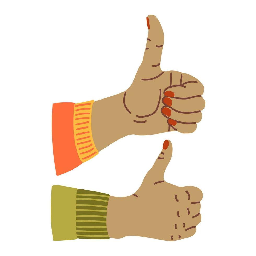 Hand with thumb up. Positive like, OK gesture, expressing satisfaction, agreement, approval. Good feedback. Flat cartoon vector illustration isolated on white