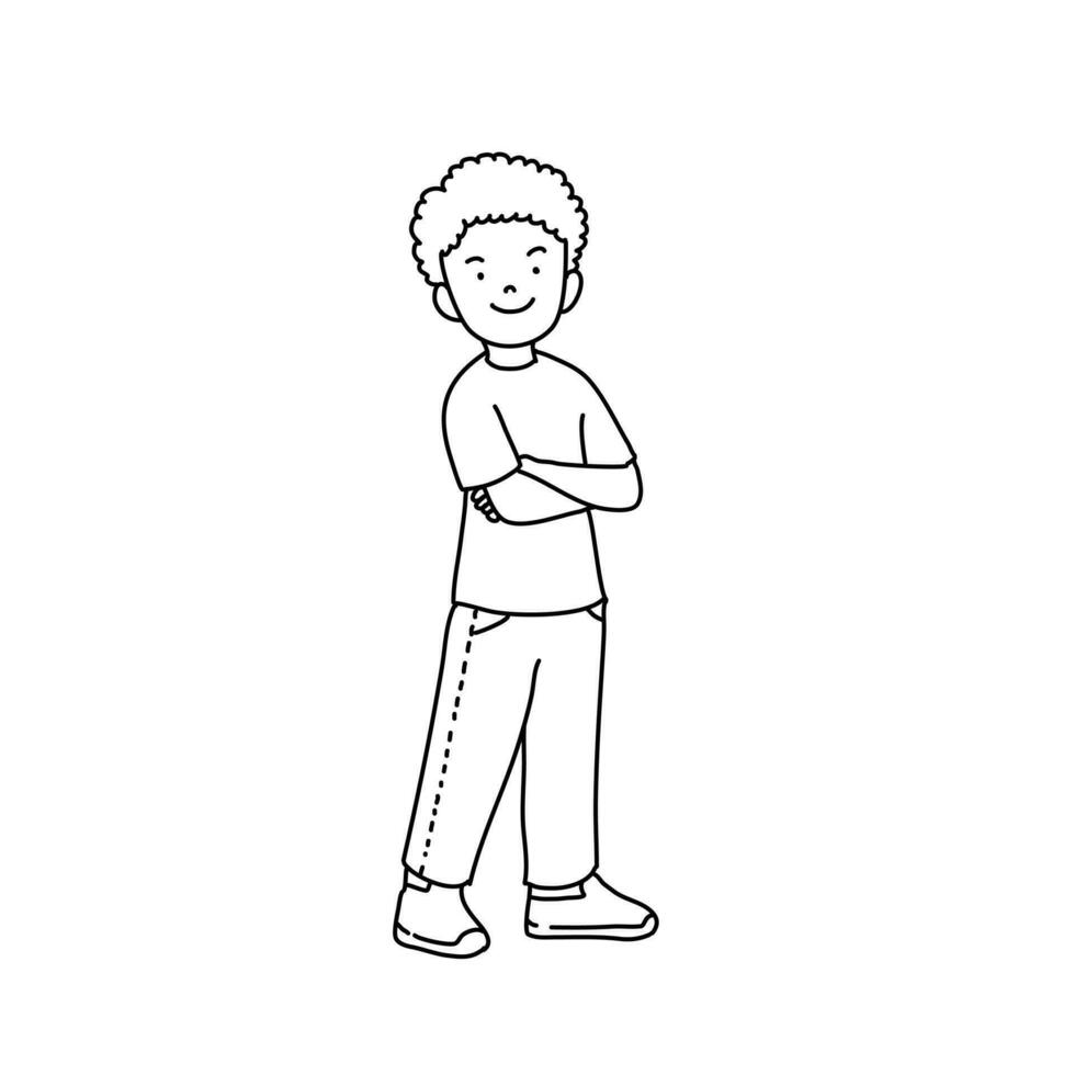 Black boy standing and confident in vector line art