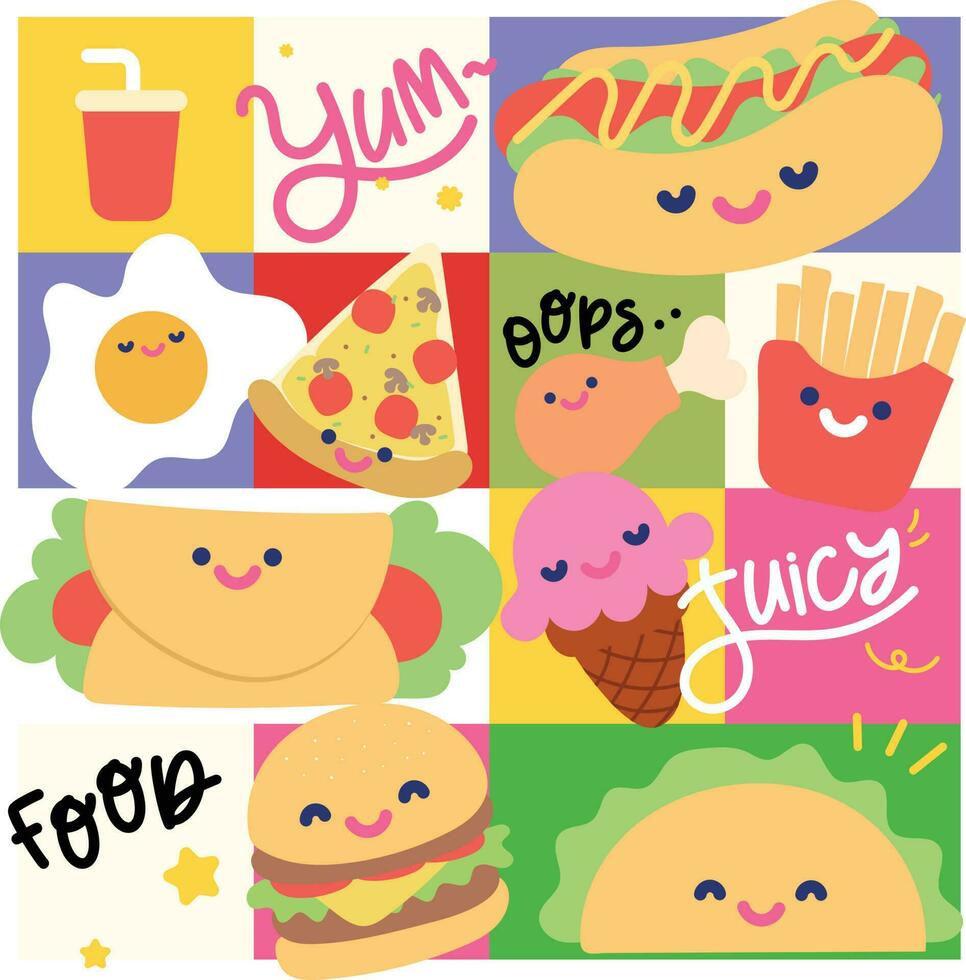 cute fun colorful food pattern vector