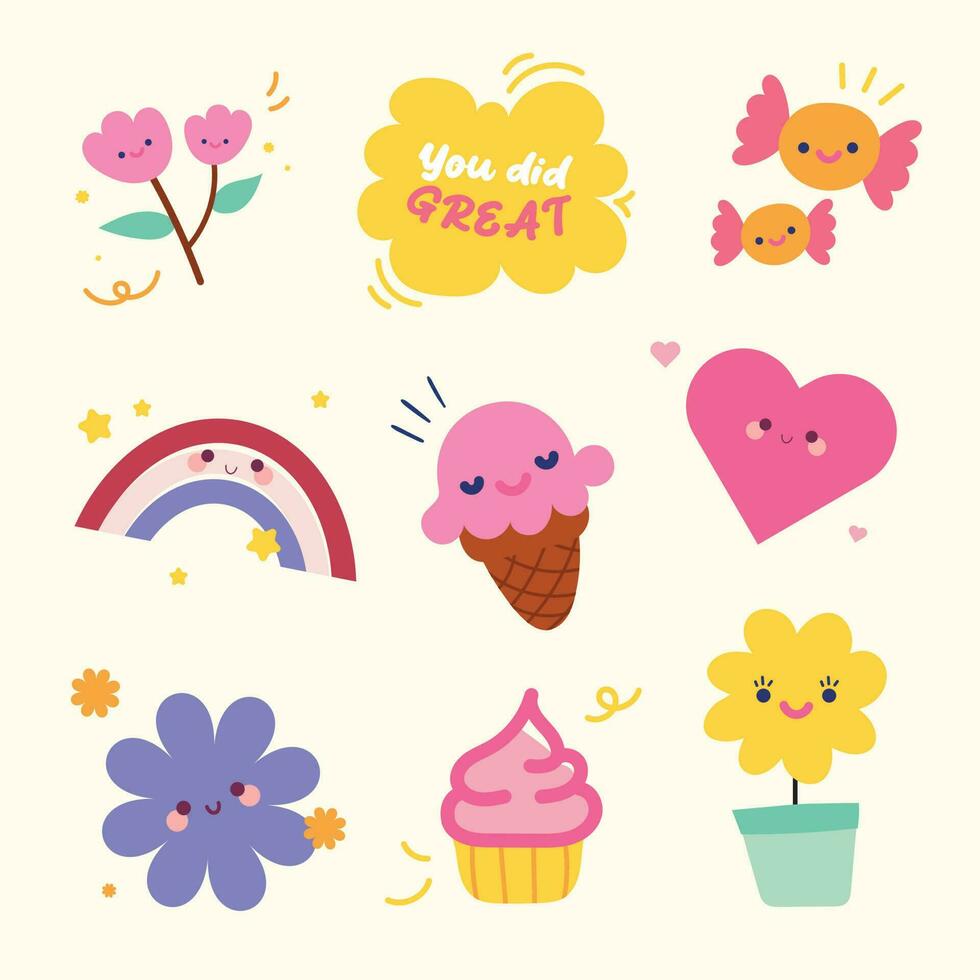 cute fun colorful pasterl sticker set journal diary vector