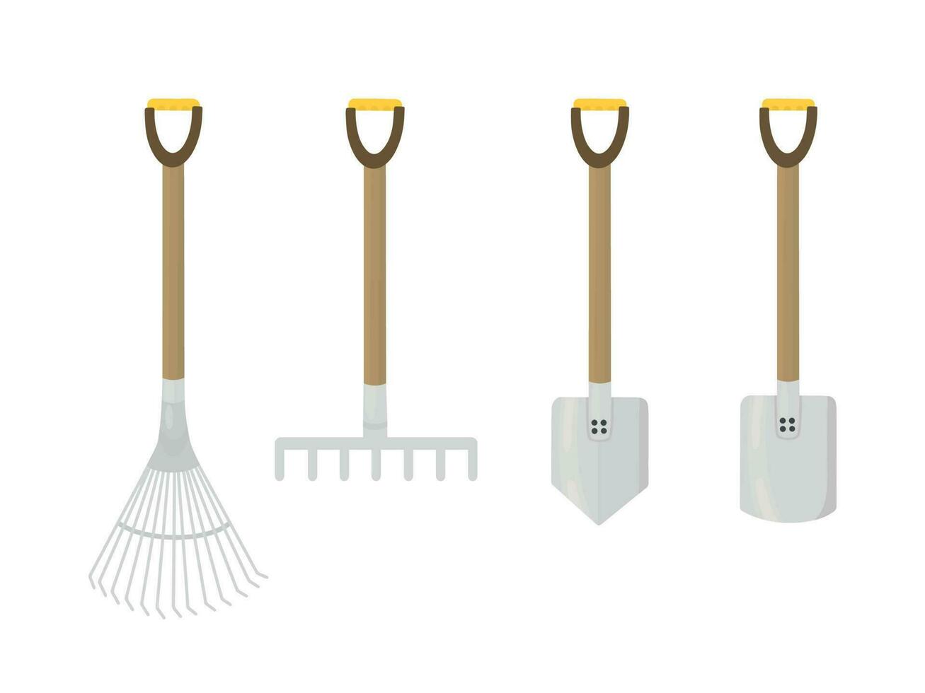 A set of garden tools. Vector isolated illustration of garden tools. Illustration of a shovel and rake.