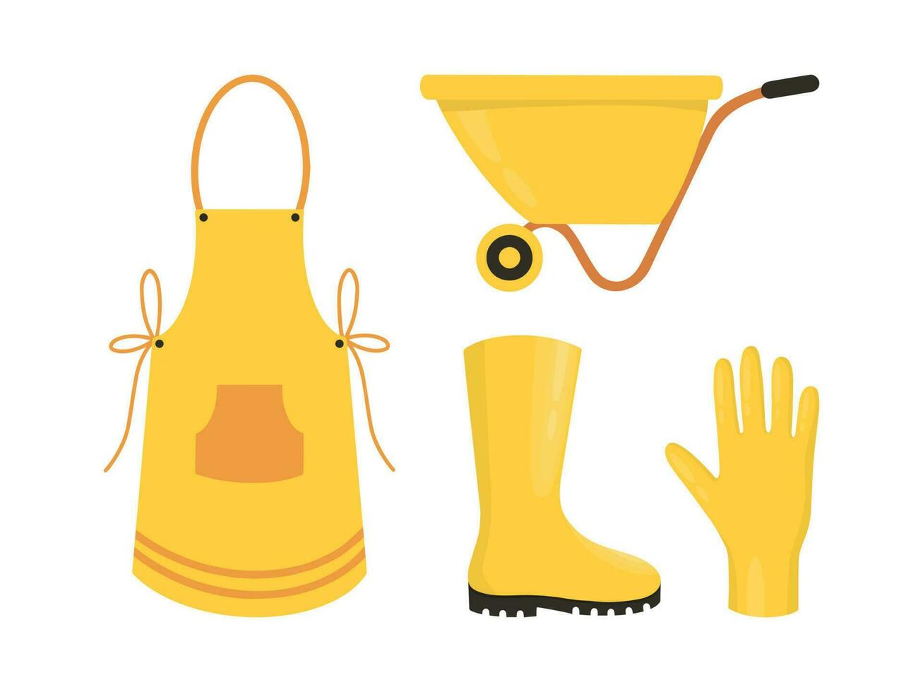 A set of garden elements. Vector isolated illustration of garden elements. Vector set of isolated illustrations of garden clothes.