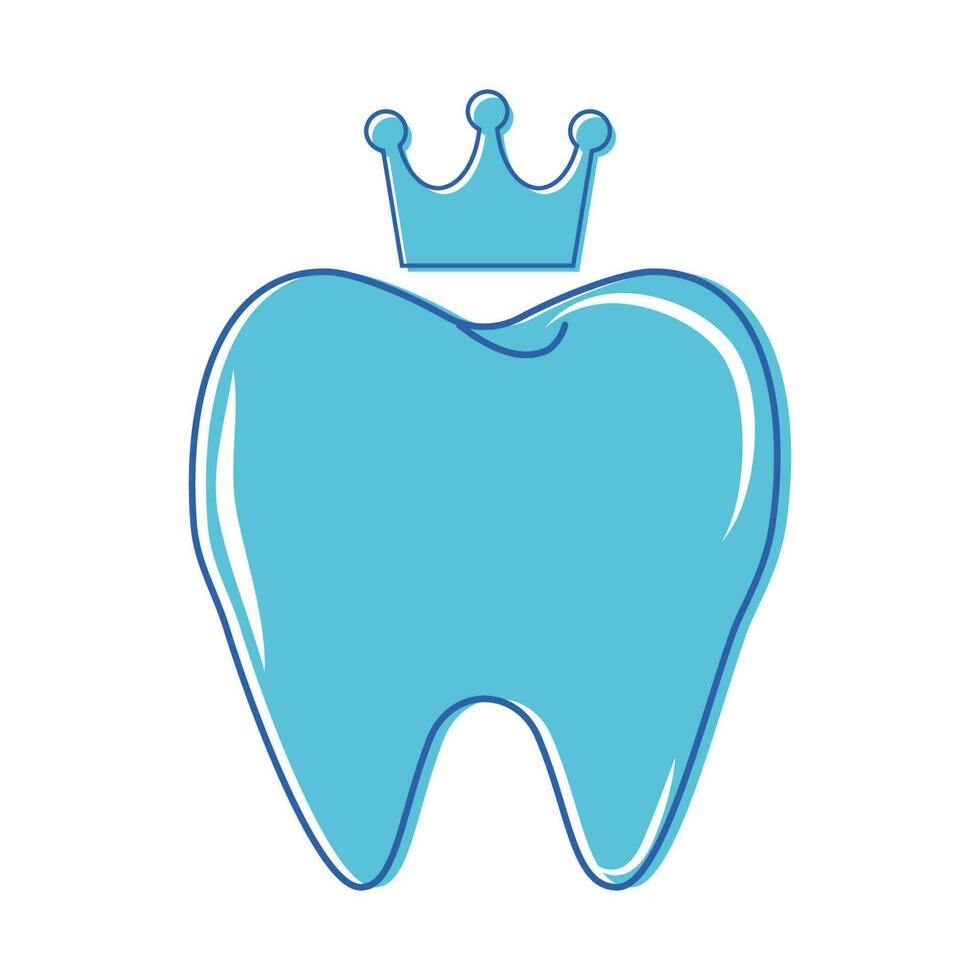 Teeth creative in blue colour with crown isolated on white background. Symbol, logo, modern clipart. Vector illustration