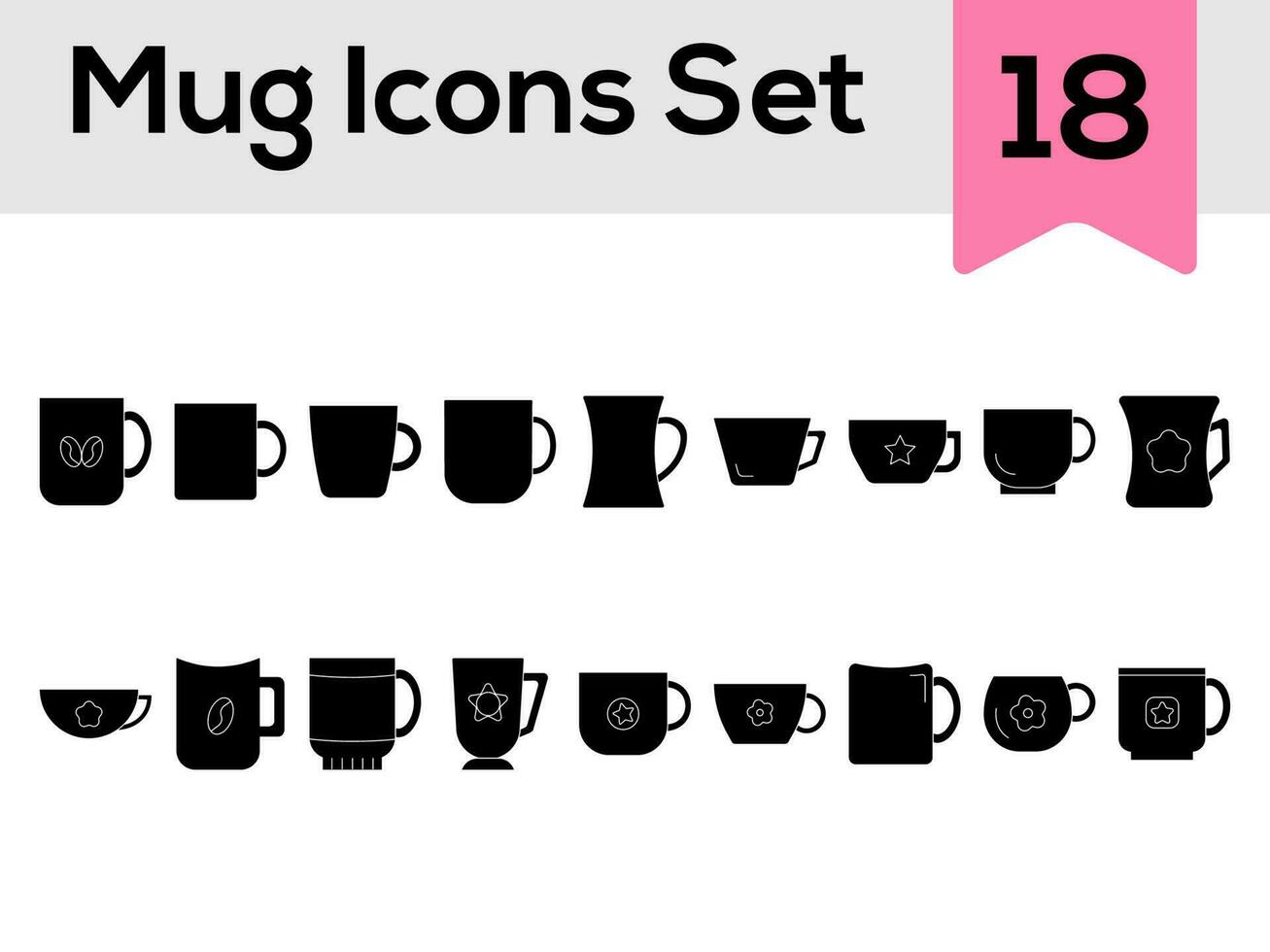 Illustration Of Cup Or Mug Icon Set In Flat Style. vector
