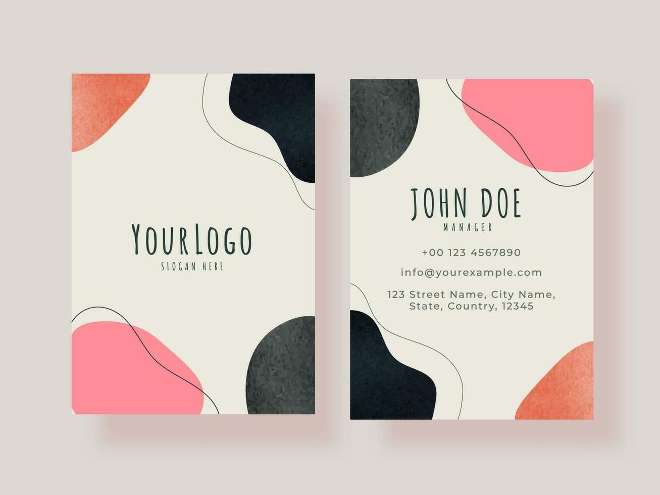 Vertical Abstract Business Card Template Layout In Front And Back Side. vector