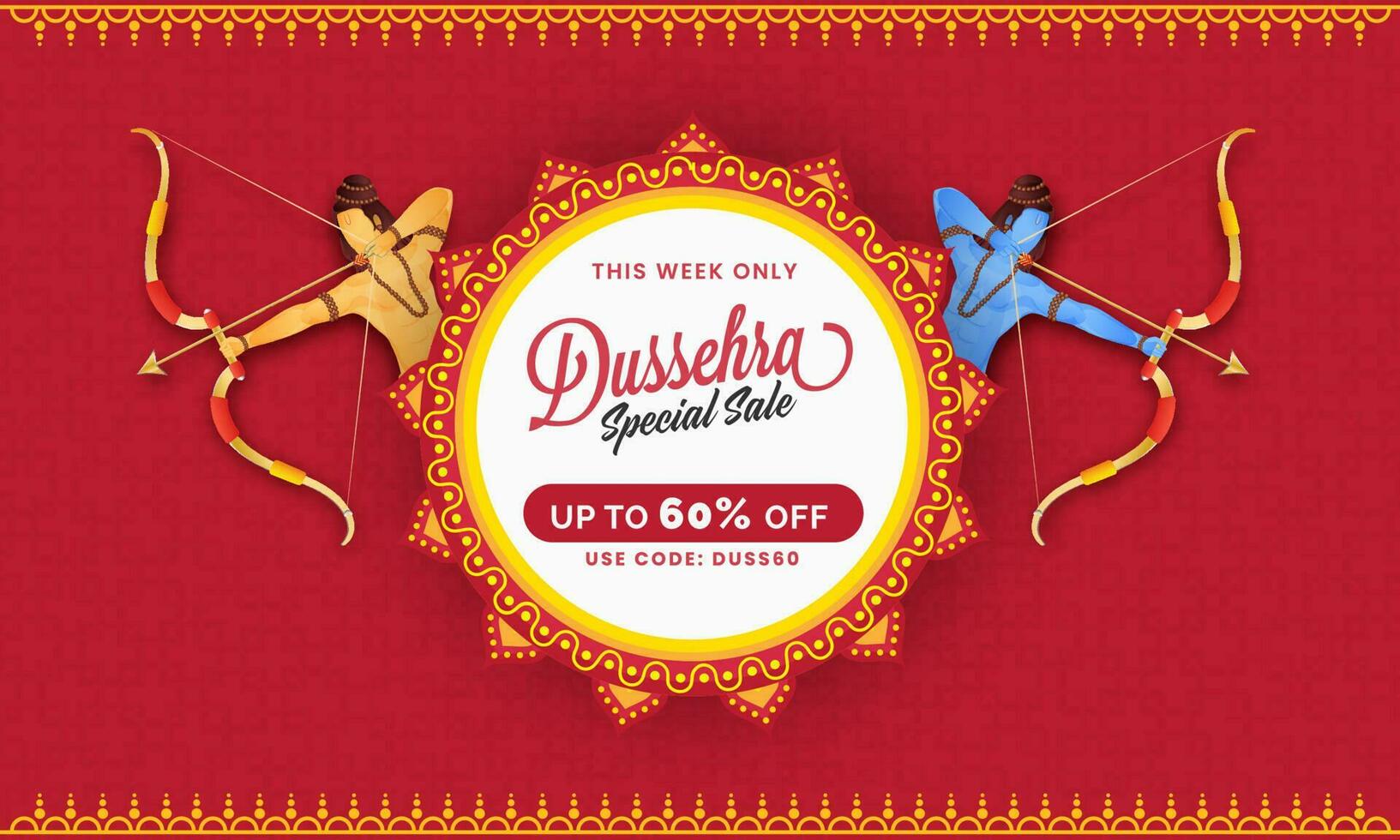 Dussehra Sale Banner Design With Lord Rama And His Little Brother Lakshman Character. vector