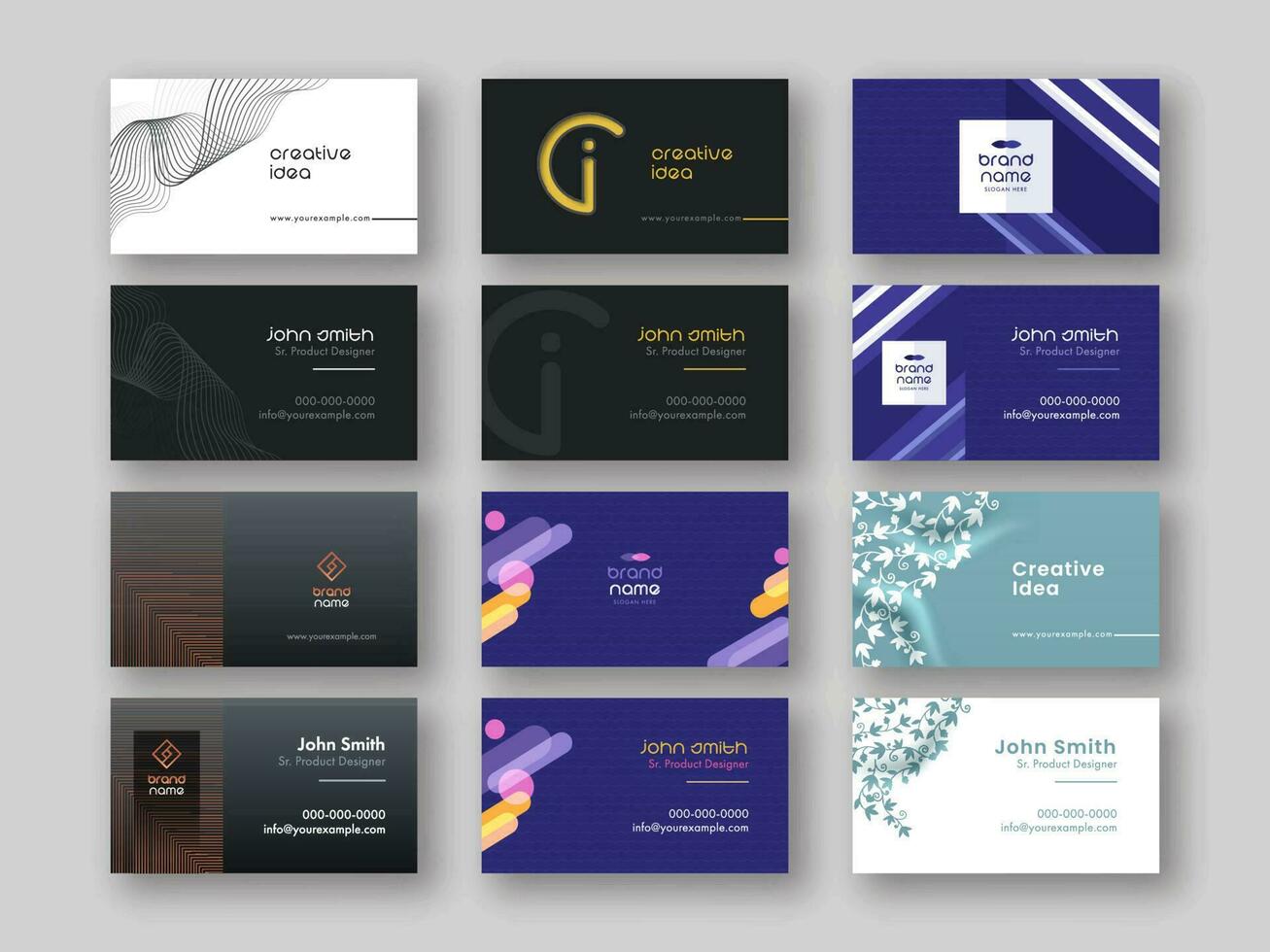 Abstract Style Business Card Template Set In Front And Back View. vector