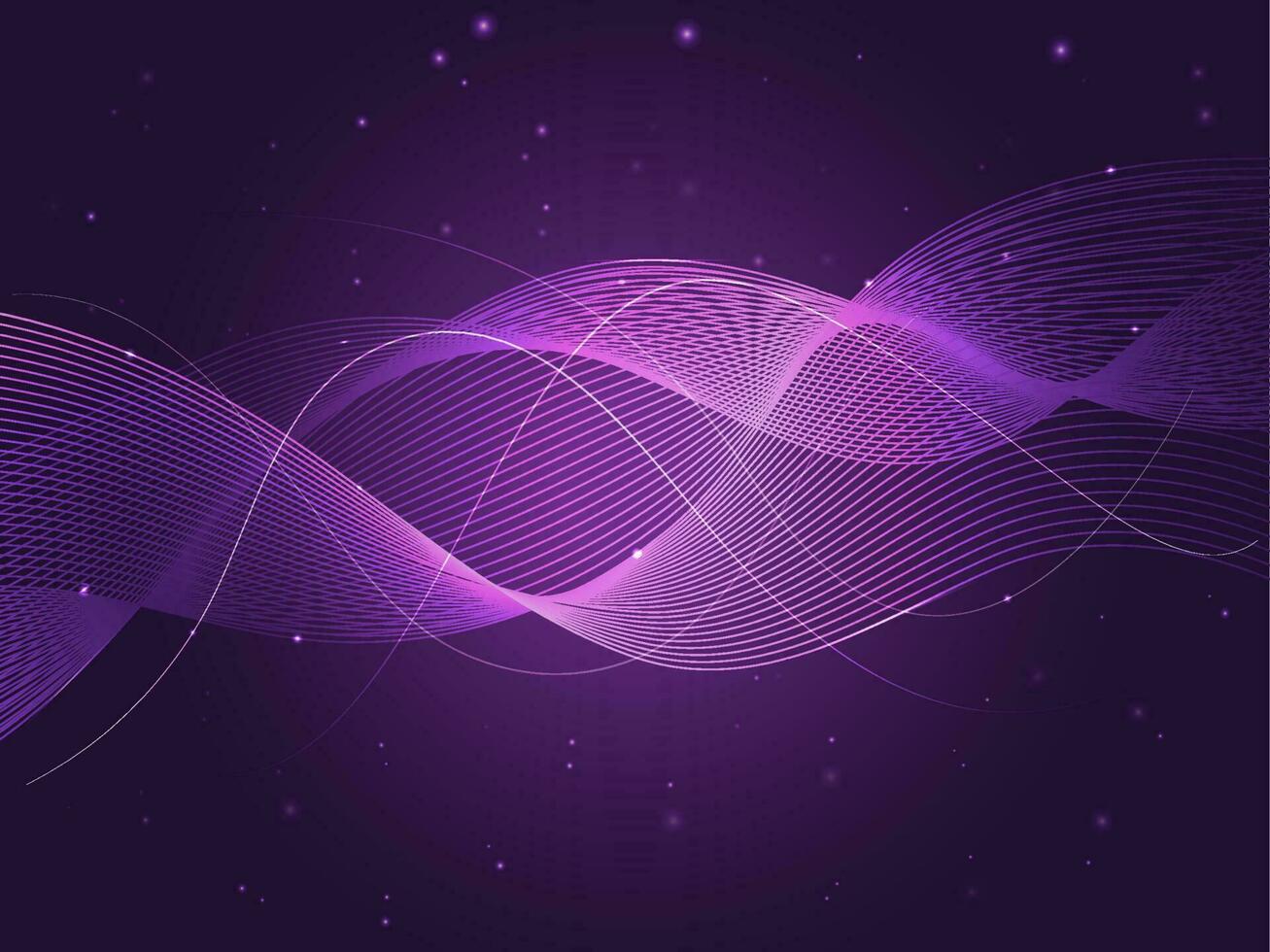 Abstract Wave Lines Movement on Purple Lights Effect Background. vector
