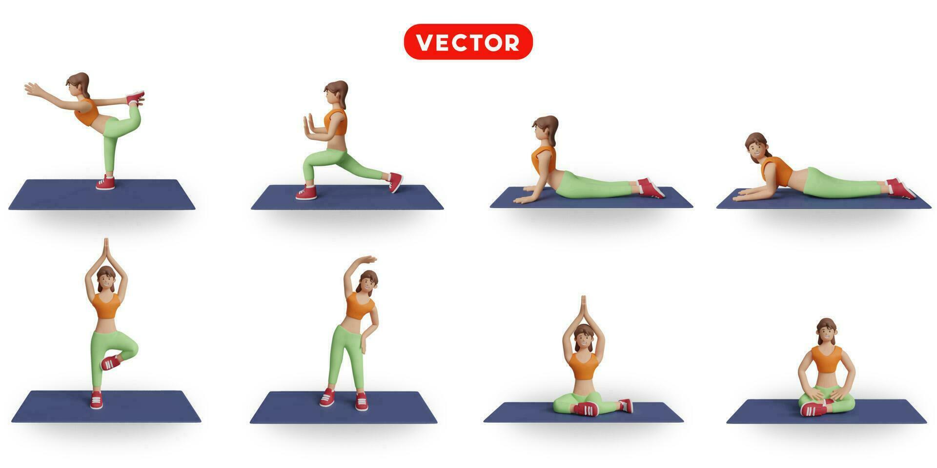 3D rendering. On a white background, fitness women practice yoga. vector