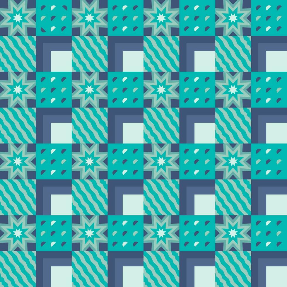 Turquoise Color Seamless Abstract Geometric Pattern Background In Square Shape. vector