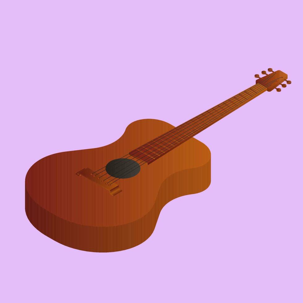 3D illustration of guitar element in brown color. vector