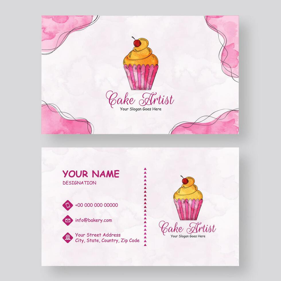 Front and back view of business card or horizontal template design for Cake Artist. vector