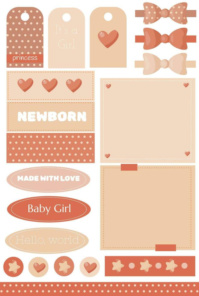 vector conjunto rosado elementos para bebé niña con lote de bonito decoración