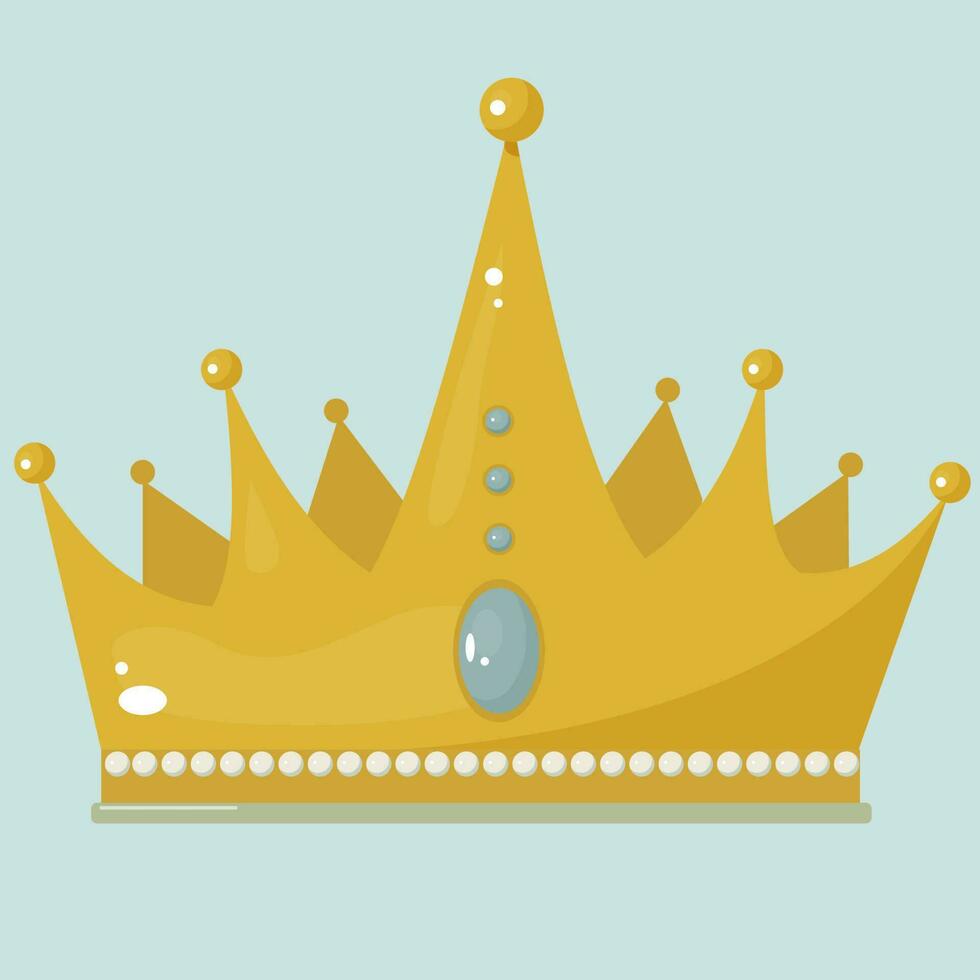 vector bonito dibujos animados oro corona con diamantes aislado en azul antecedentes