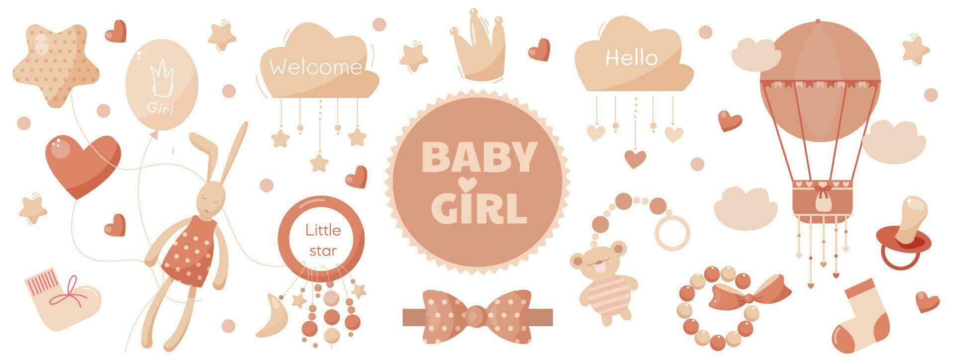 vector conjunto rosado juguetes para bebé niña con lote de bonito decoración