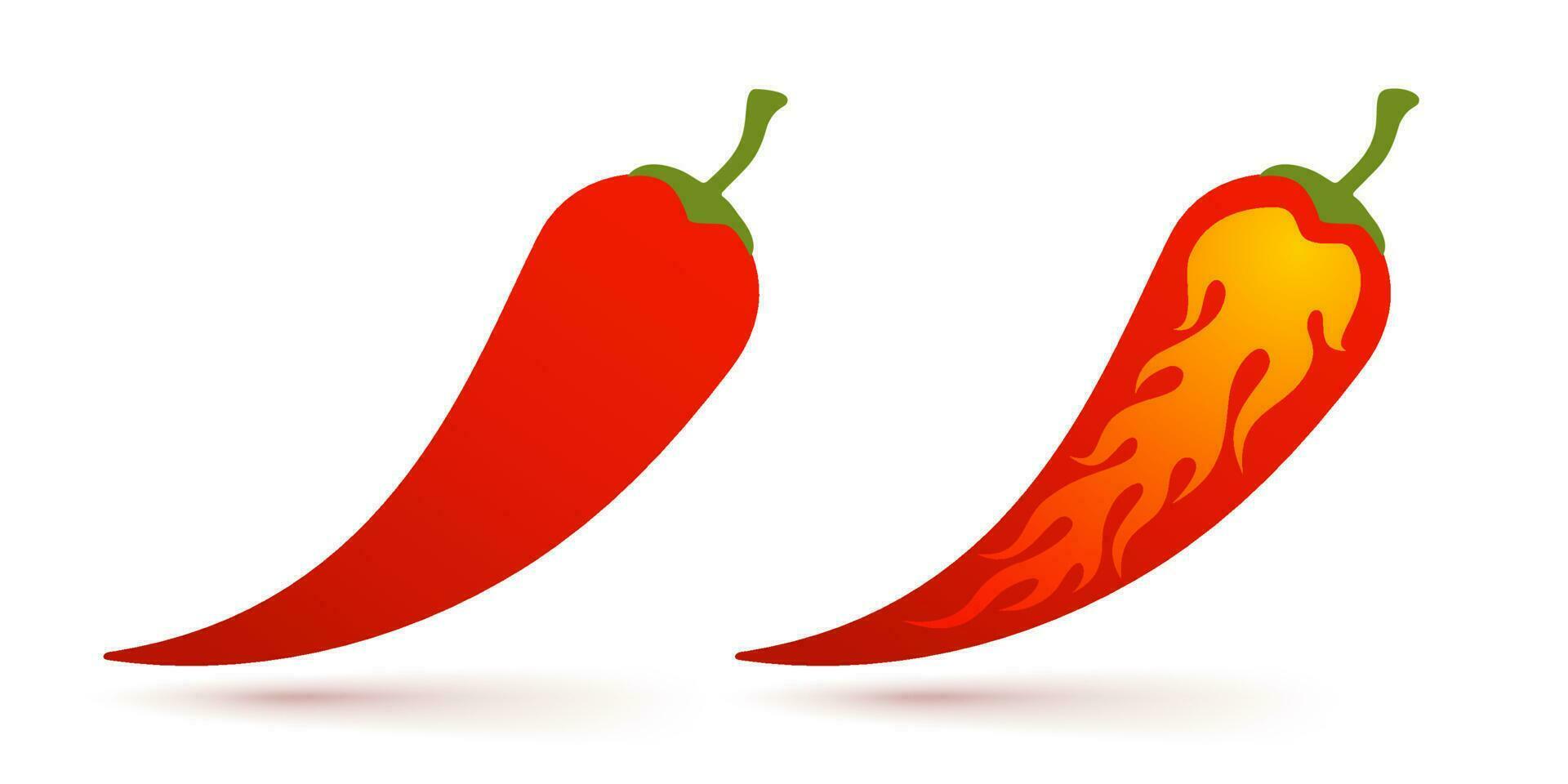 Vector set illustration of a spicy chilli peppers with flame.