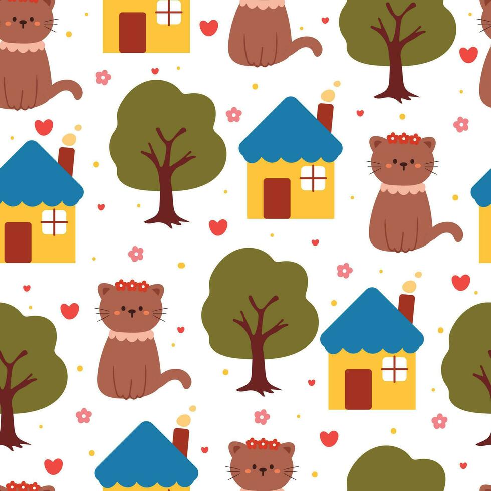 seamless pattern cartoon cat. cute animal wallpaper for textile, gift wrap paper vector