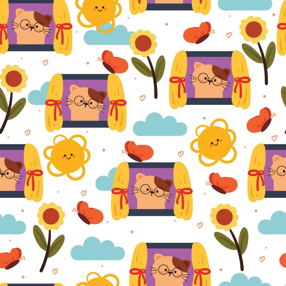 seamless pattern cartoon cat. cute animal wallpaper for textile, gift wrap paper vector