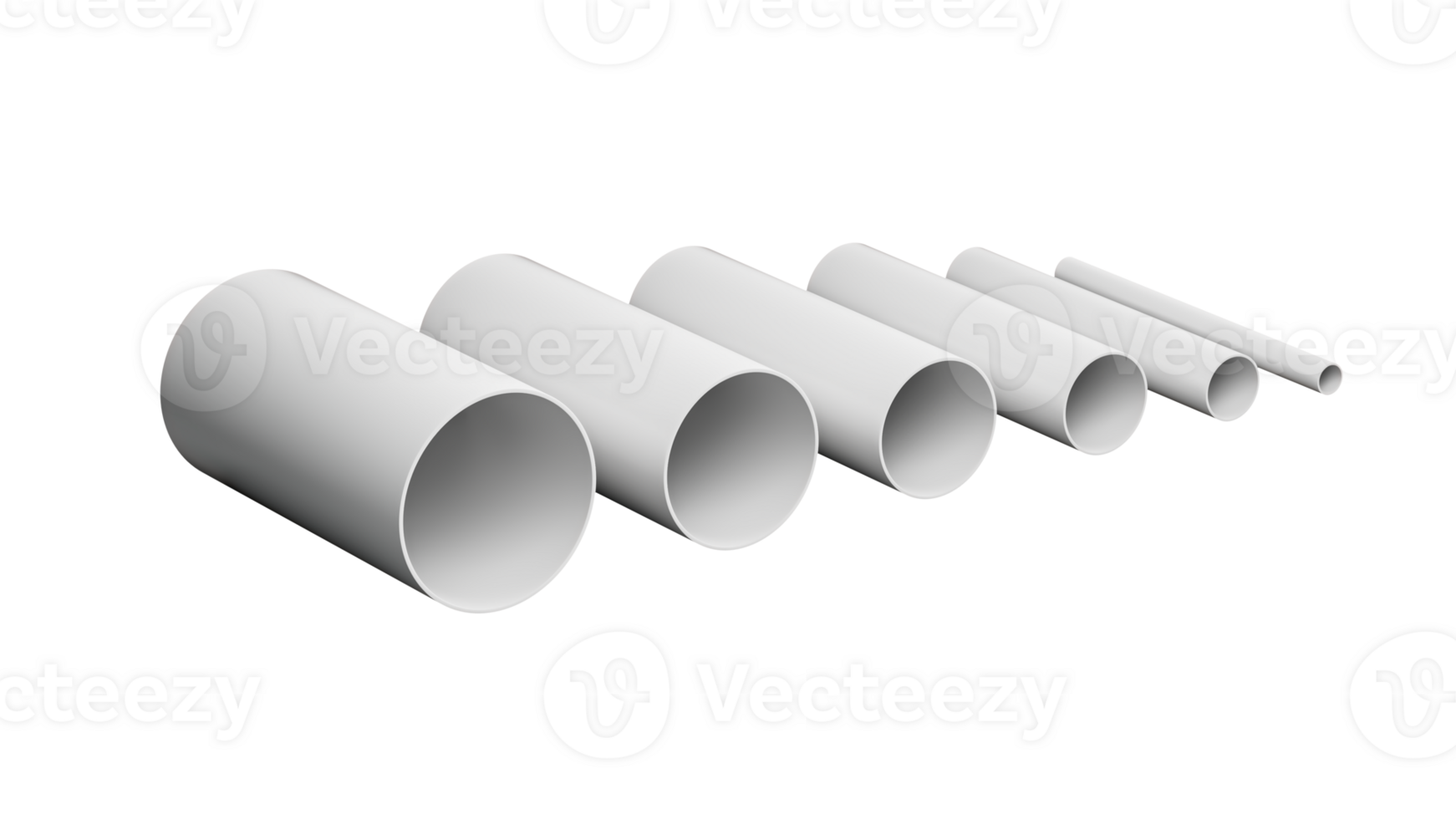 White PVC Pipe fittings joint, PVC Pipes Different size , 3d illustration png