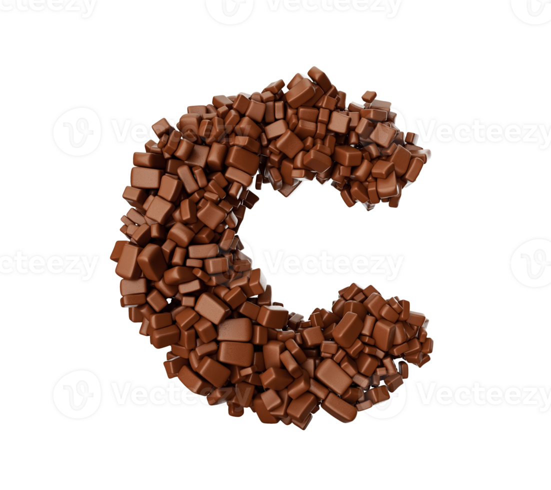 Letter C made of chocolate Chunks Chocolate Pieces Alphabet Letter C 3d illustration png