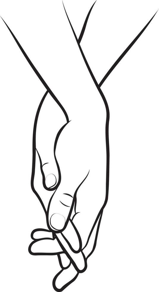 Couple Holding Hands Line Drawing. vector