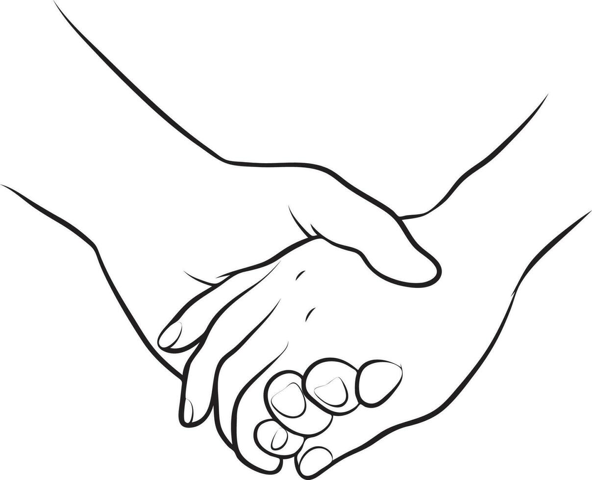 Couple Holding Hands Line Drawing. vector