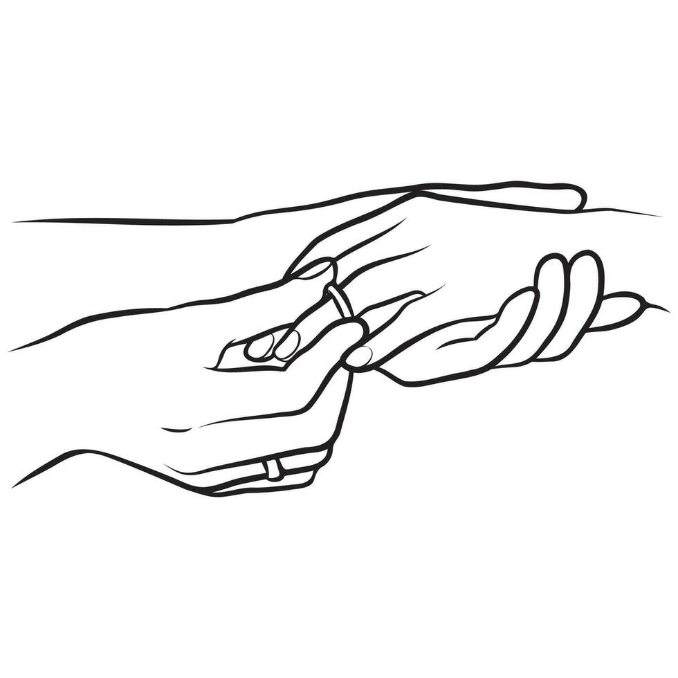 Couple Holding Hands Line Drawing. vector