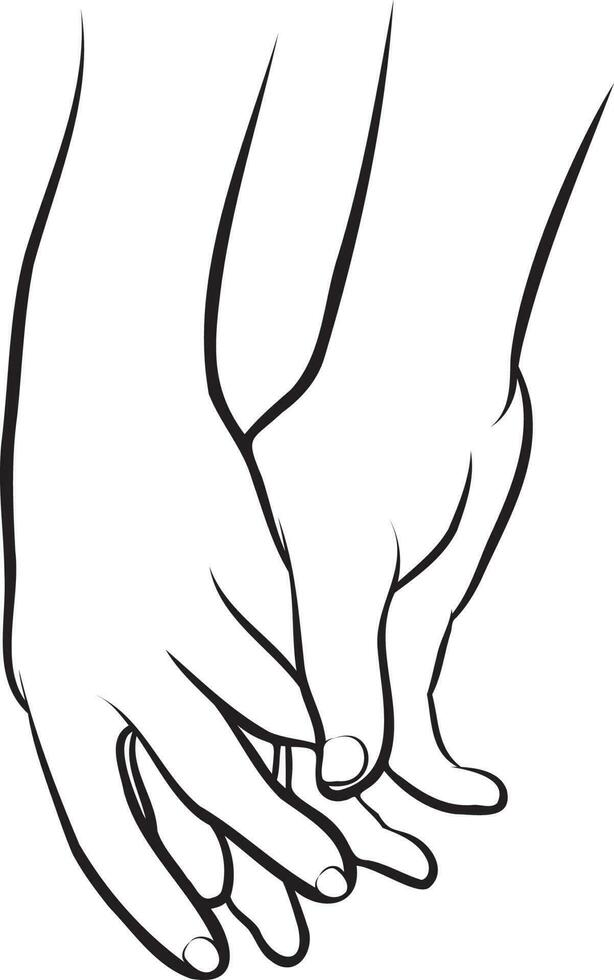 Couple Holding Hands Line Drawing. vector