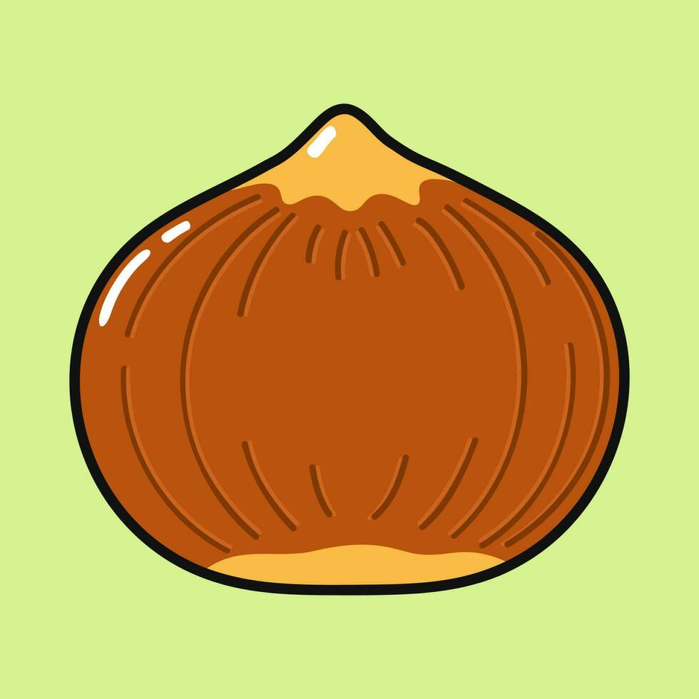 Cute funny Hazelnut. Vector hand drawn cartoon kawaii character illustration icon. Isolated on green background. Hazelnut character concept