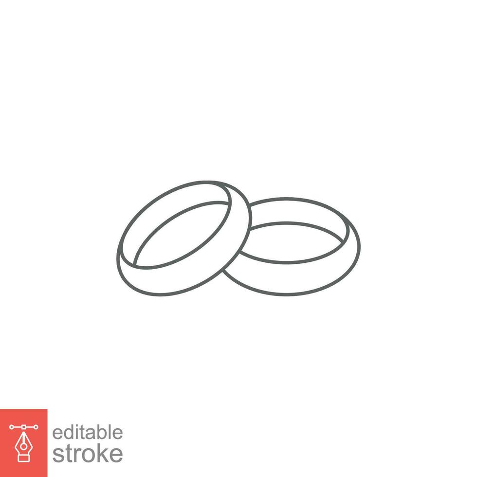 Wedding rings icon. Simple outline style. Two gold rings, married, engagement, love badge concept. Thin line symbol. Vector symbol illustration isolated on white background. Editable stroke EPS 10.