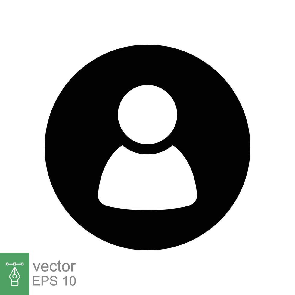 User icon. Simple flat style. Human person, avatar login sign, circle button concept. Black silhouette, glyph symbol. Vector symbol illustration isolated on white background. EPS 10.