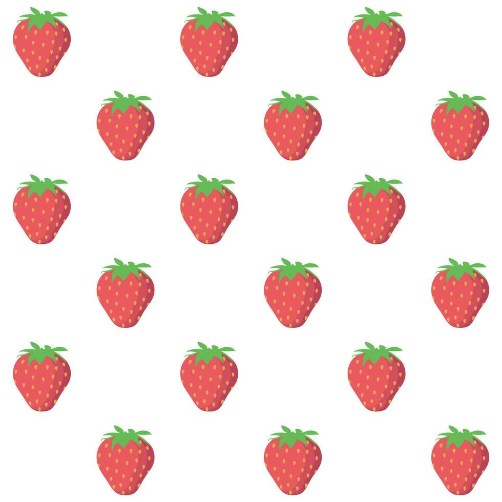 Strawberry vector pattern background. Fruit illustration isolated on white background. Seamless background with red strawberries for wrapping paper, wallpaper