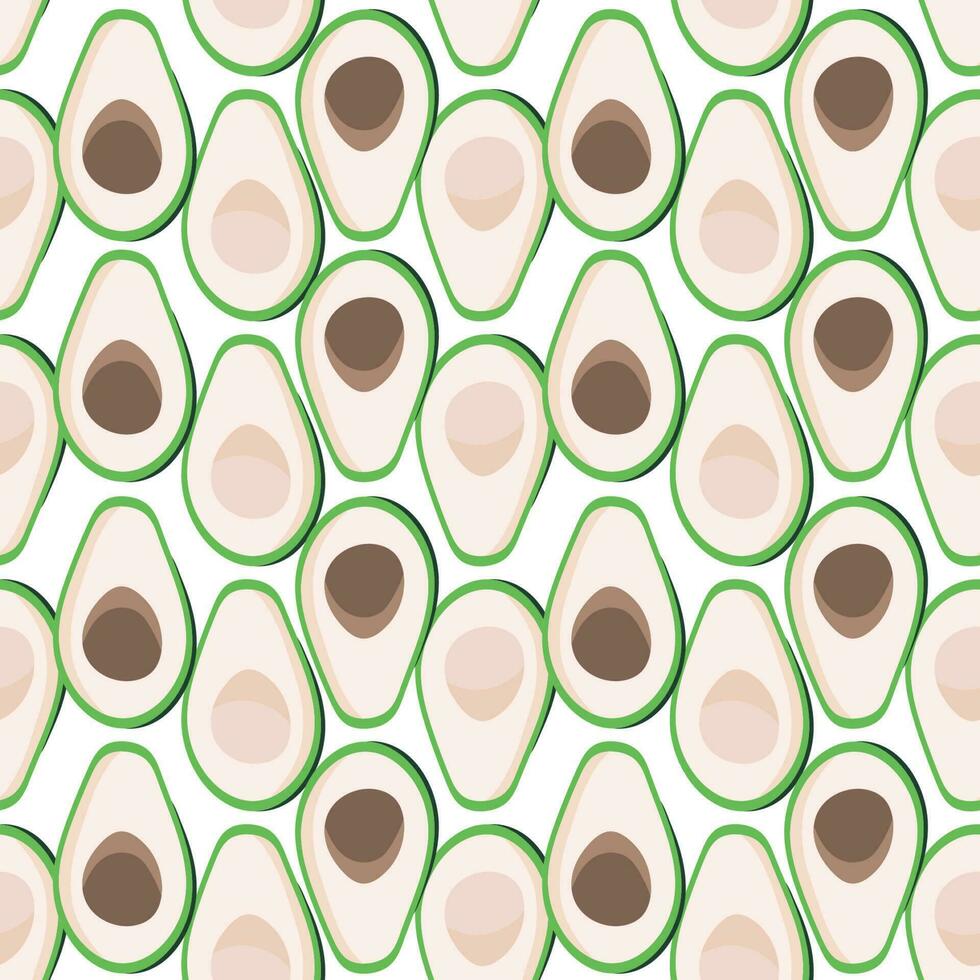 Seamless pattern sliced avocado with seeds on white background, Vector illustration for wrapping paper, greeting cards, wallpaper, fabric