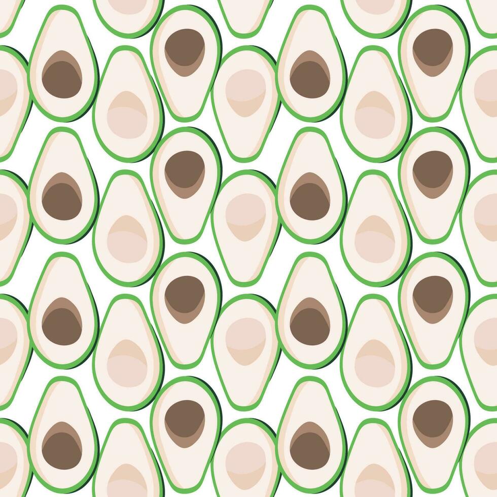 Seamless pattern sliced avocado with seeds on white background, Vector illustration for wrapping paper, greeting cards, wallpaper, fabric