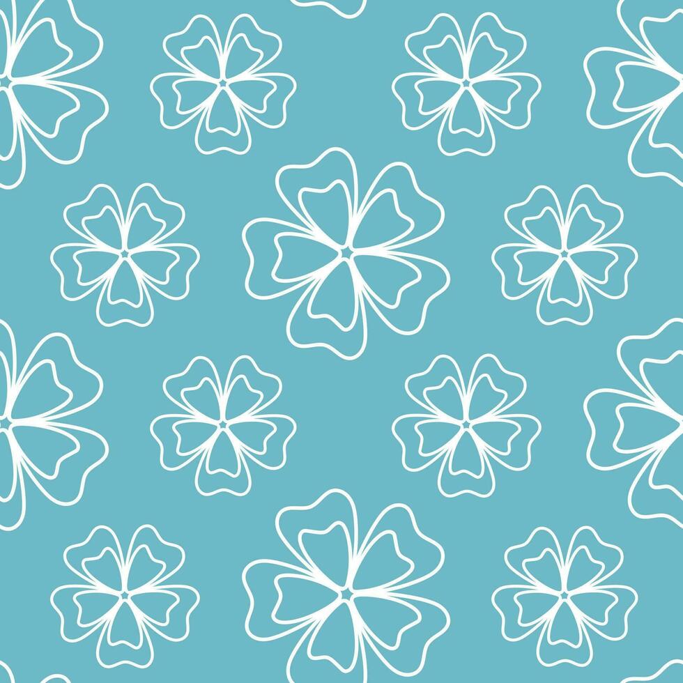 Seamless pattern of hand drawn doodle flowers on isolated blue background. Design for springtime, mothers day, scrapbooking, nursery decor, home decor, paper crafts, invitation design. vector