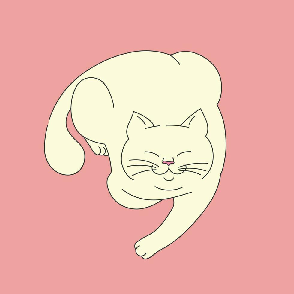 Happy cat lies with his paw stretched forward. Funny cat habits art. Simple vector art