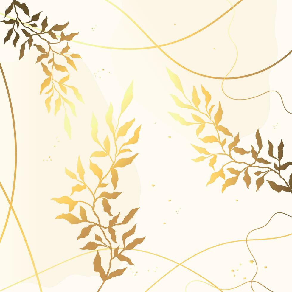 Luxury gold and beige background with plant branches and lines. Flower outline. Hand drawn. Minimal art. Vector art