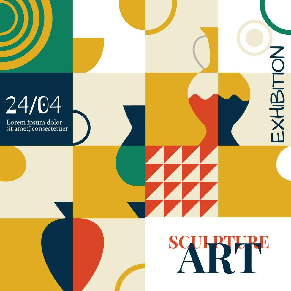 Art of sculpture. Creative square post concept with abstract geometric shapes and Ancient sculptures. Roman and Greek vector illustration. Art posters for the exhibition, magazine or cover
