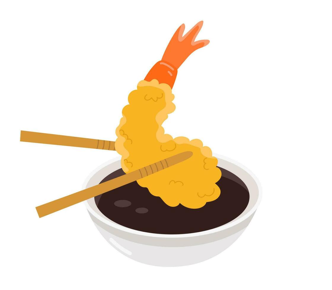 shrimp fried in tempura. Yakitori shrimp. Asian cuisine. illustration for menus, brochures, posters. vector