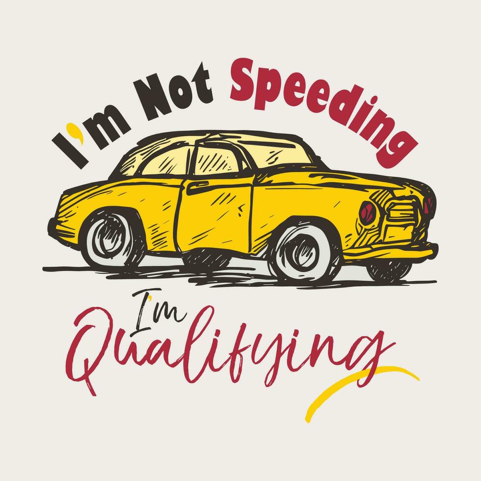 un amarillo coche con el palabras camiseta diseño modelo vector