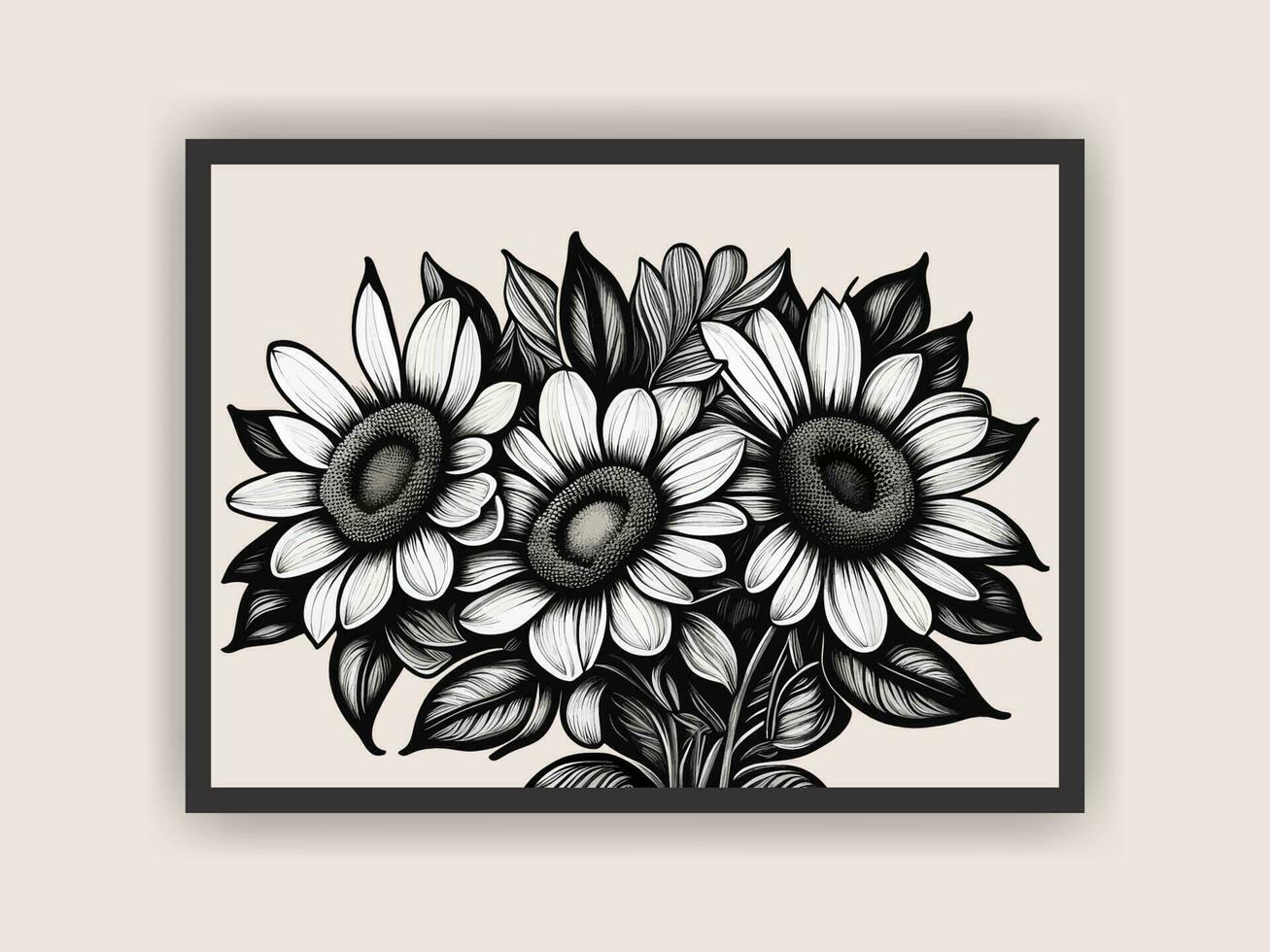 A framed print of a bouquet of flowers vector