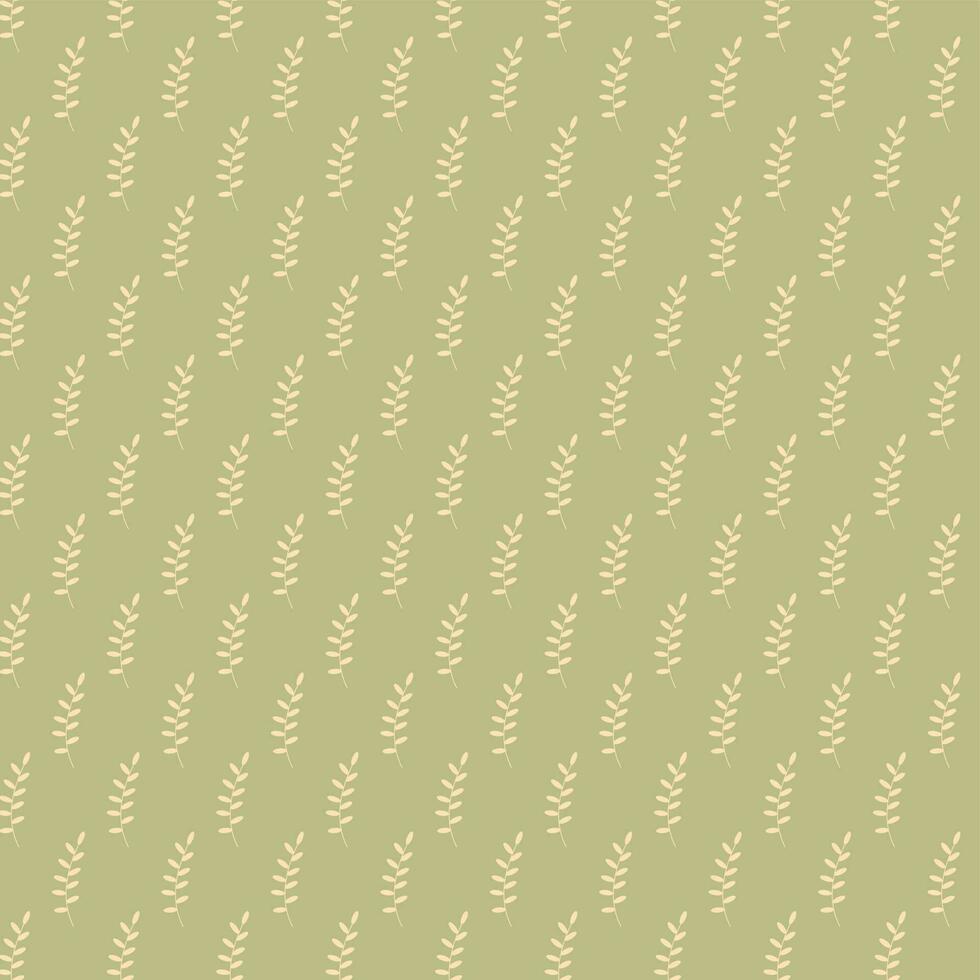 Pattern with beige leaves on olive background. vector