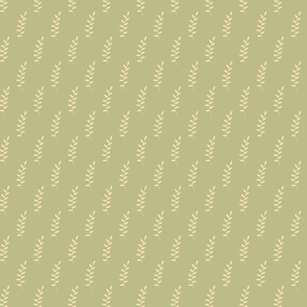 Pattern with beige leaves on olive background. vector